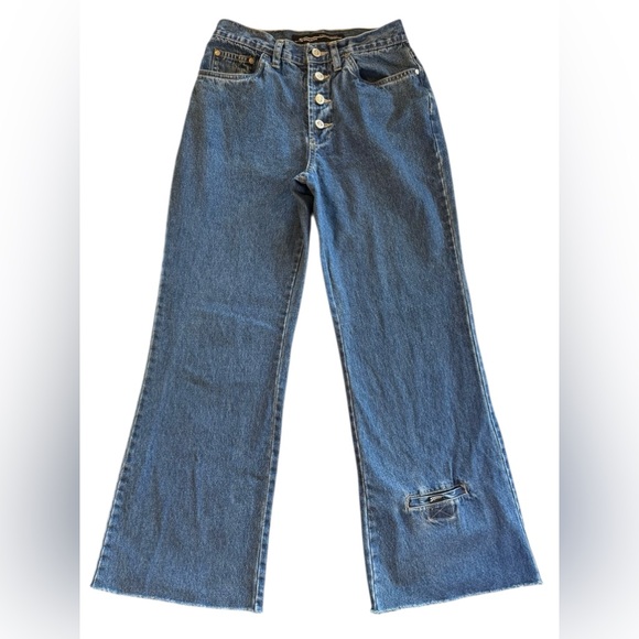Squeeze Denim - Vintage Button Fly Wide Leg Squeeze Blue Jeans Flare Women's 90's Denim Size 5 6